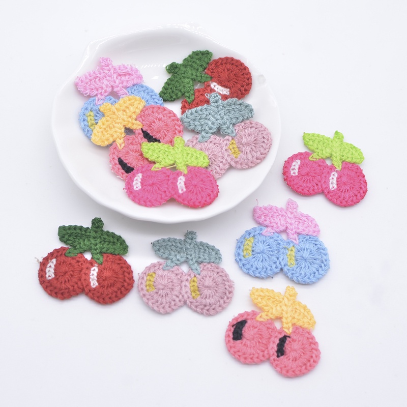 20Pcs 30*30mm Sweet Cherry Fruit Applique DIY Sewing Patches Decor Accessories