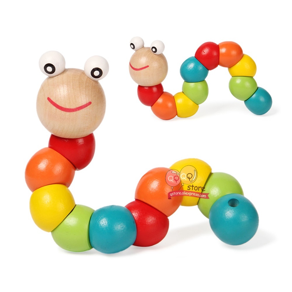 Montessori Colorful Wooden Worm Educational Didactic Baby Development