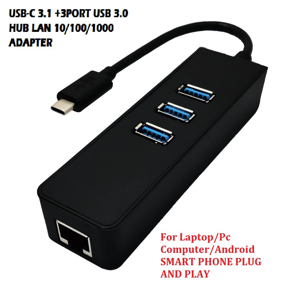 TYPEC USB 3.1 to RJ45 Gigabit Network +USB 3.0 Hub 3port