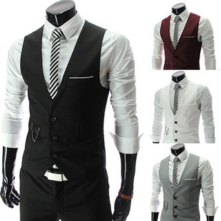 Men's Formal Business Slim Fit V-neck Solid Single-Breasted Vest Suit Waistcoat