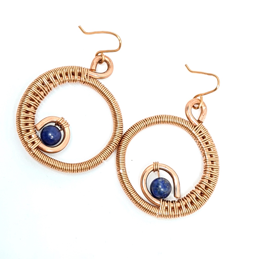 Handcrafted Pure Copper Earrings with Lapis Lazuli