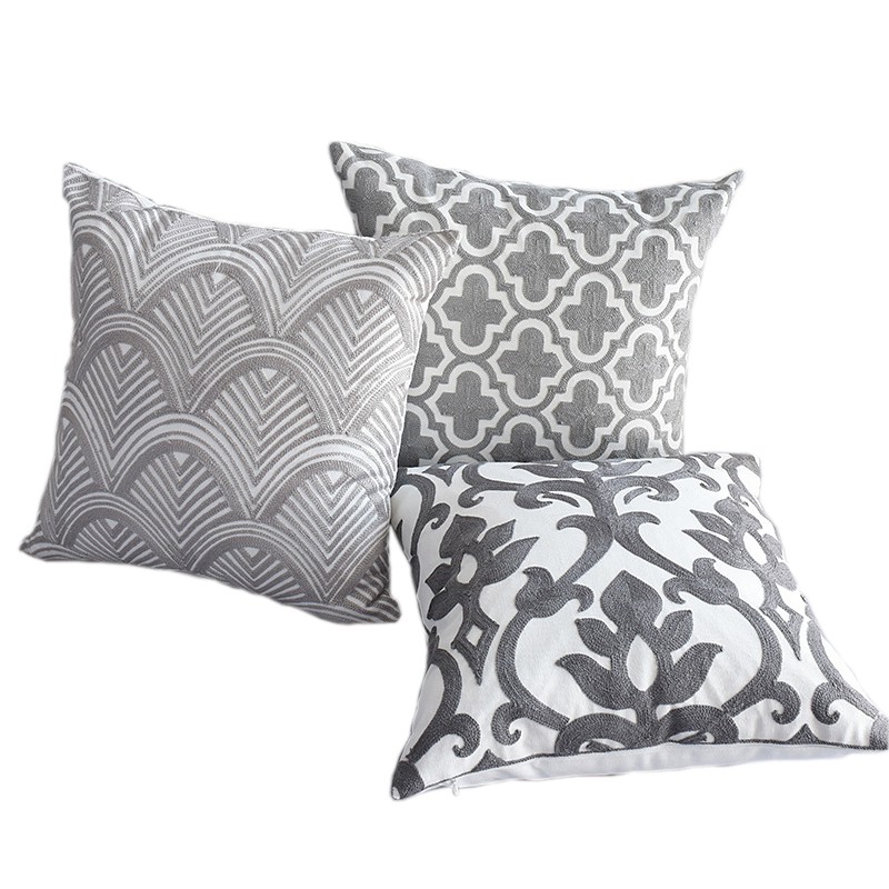 Nordic Style Embroidery Pillow Cushion Cover Geometric Gray White