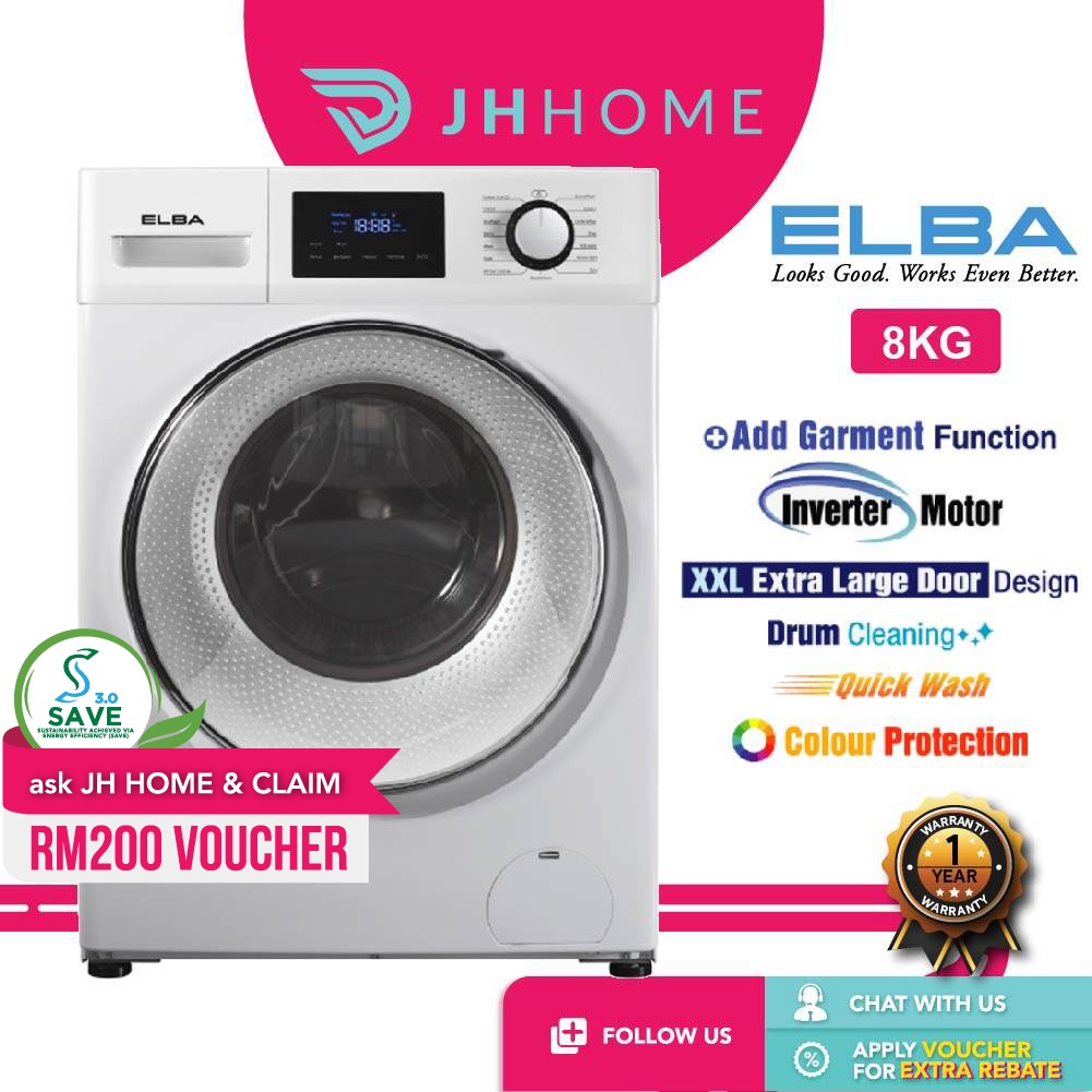 Elba Inverter 8KG Front Load Washing Machine EWFJ8020IN(WH) Washer