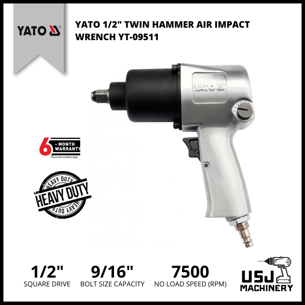 YATO 1/2" Twin Hammer Air Impact Wrench YT09511 1 Year Warranty
