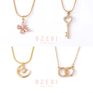 Image of BZEBI Butterfly Pendant Necklace Key 18k Gold Plated Moon Zircon Cute Snake Chain Simple Korean Women Girls Gift Adjustable  389n,501n,507n,583n