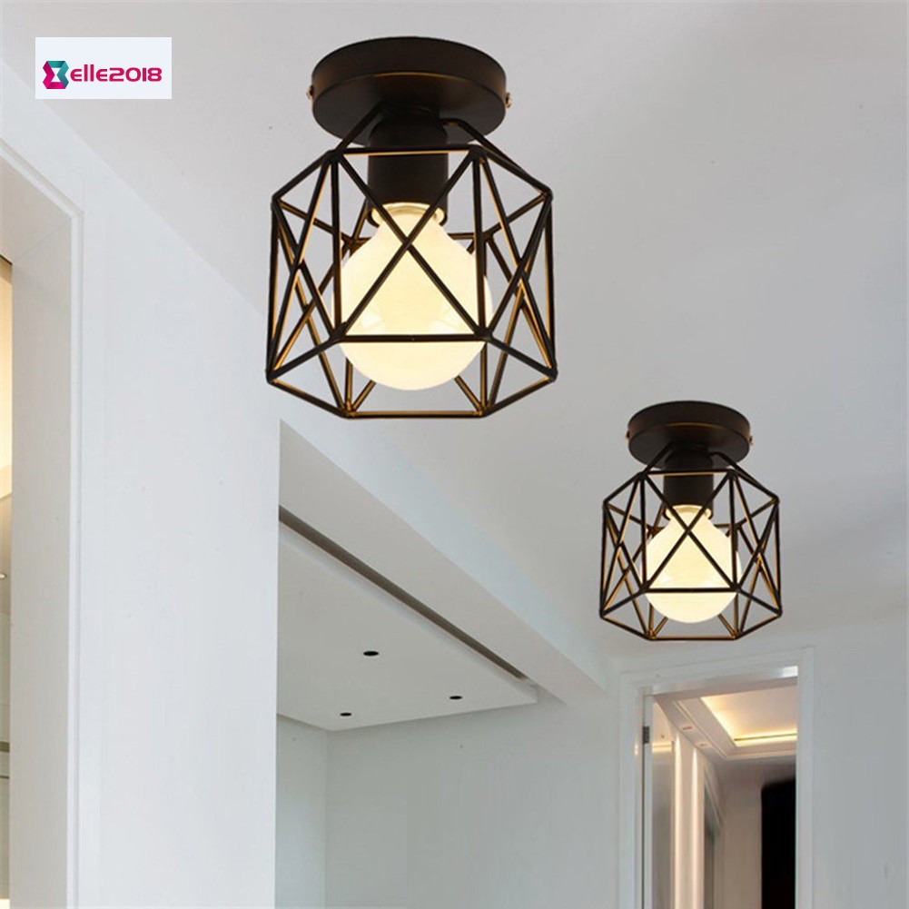 Ready Stock Black Square Metal Cage Nordic Lighting Vintage Industrial Style Ceiling Light Stand Elle