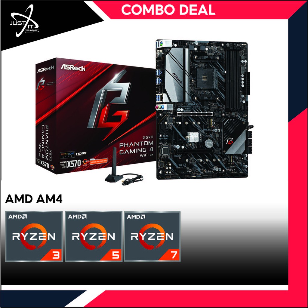ASROCK X570 PHANTOM GAMING 4 WIFI AX AM4 MAINBOARD COMBO RYZEN 5 3600/5500/5600/5600G/7 5700G