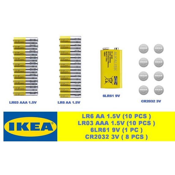 Ikea ALKALISK Battery alkaline (LR03 AAA 1.5V/ LR6 AA 1.5V) / IKEA PLATTBOJ Lithium Battery