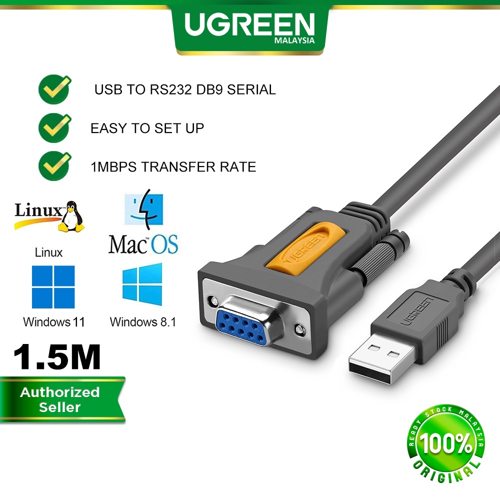 UGREEN USB to DB9 RS232 Serial Female Adapter Cable 1Mbps Transfer for ...