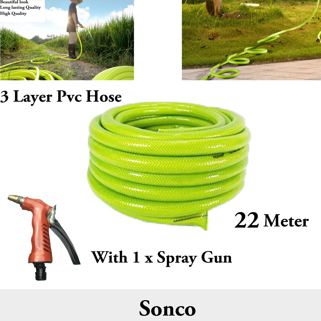 22 Meter 3 Layer Light Green Reinforced Pvc Garden Hose Shopee Malaysia