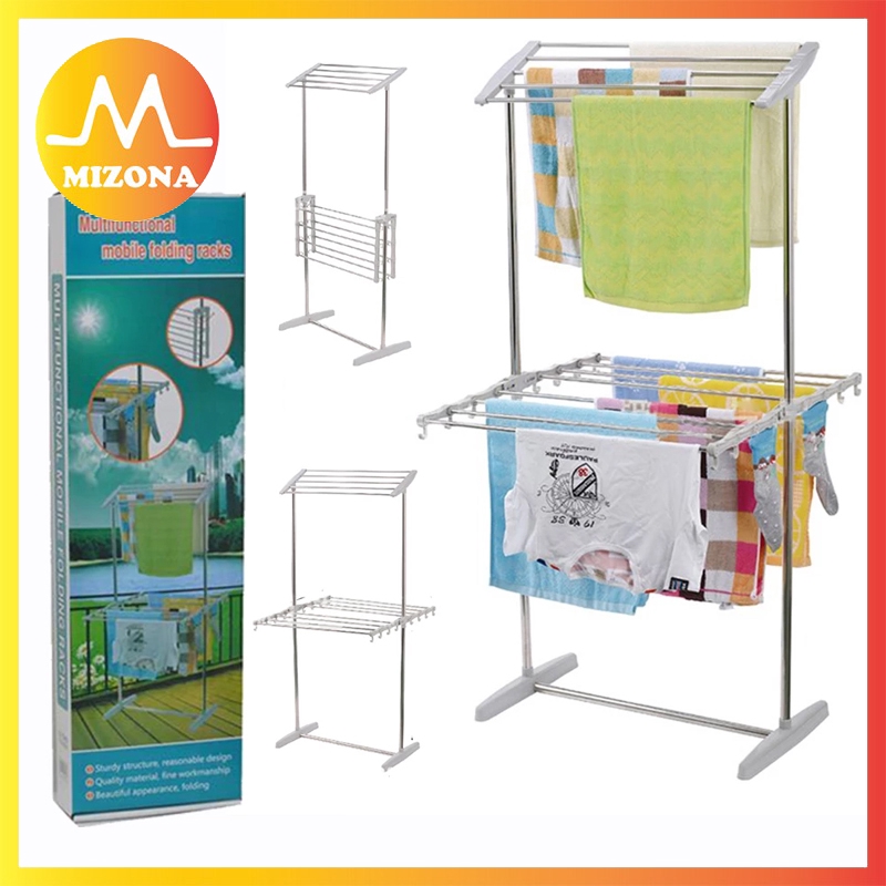MIZONA Folding Clothes Drying Rack Two Layer Folding Plastic Metal