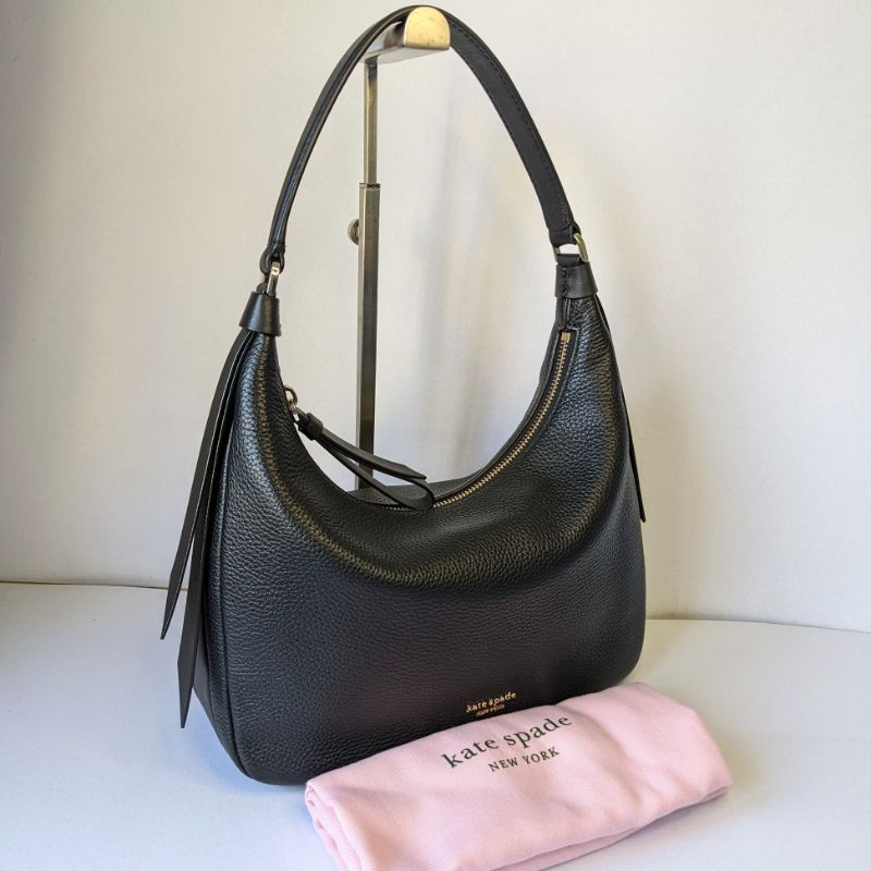 Readystock Kate Spade Lake Small Hobo Shoulder Bag in Leather Black with  Long Strap | Shopee Malaysia