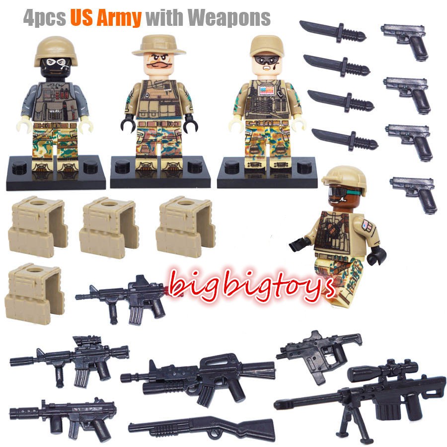 16 Pcs Minifigures WW2 Military SWAT Army Weapon Soldier Marines Lego MOC 