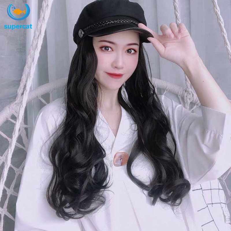 Hats With Wig Attached For Women Cap With Long Curly Hair Party