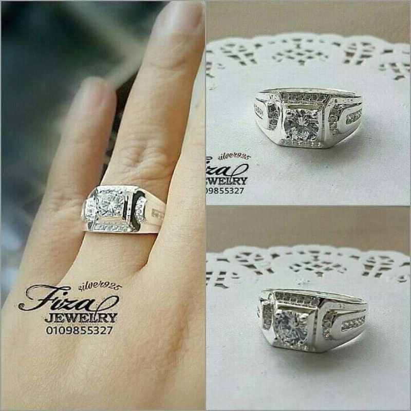 Buy Cincin Lelaki Ailver 925 Permata Putih Cincin Perak Lelaki Batu Putih Silver 925 Men Ring White Stone Cz Seetracker Malaysia