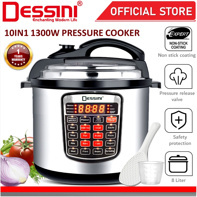 DESSINI ITALY 10 IN 1 8L Electric Digital Pressure Cooker Non stick Stainless Steel Inner Pot Rice Cooker Steamer DS 479