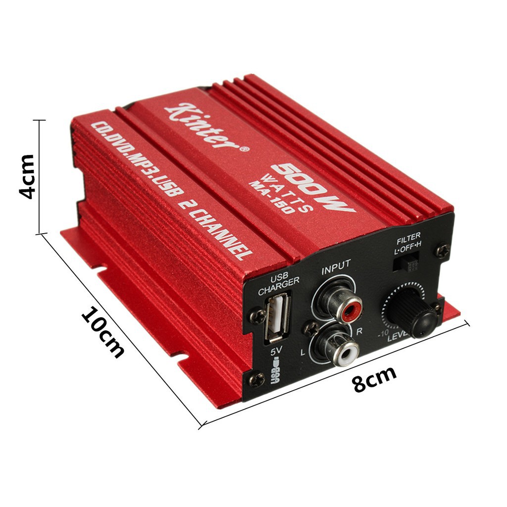 Car Motorcycle Hi-Fi 2 CH Channel 500W Stereo Audio Amplifier Amp ...