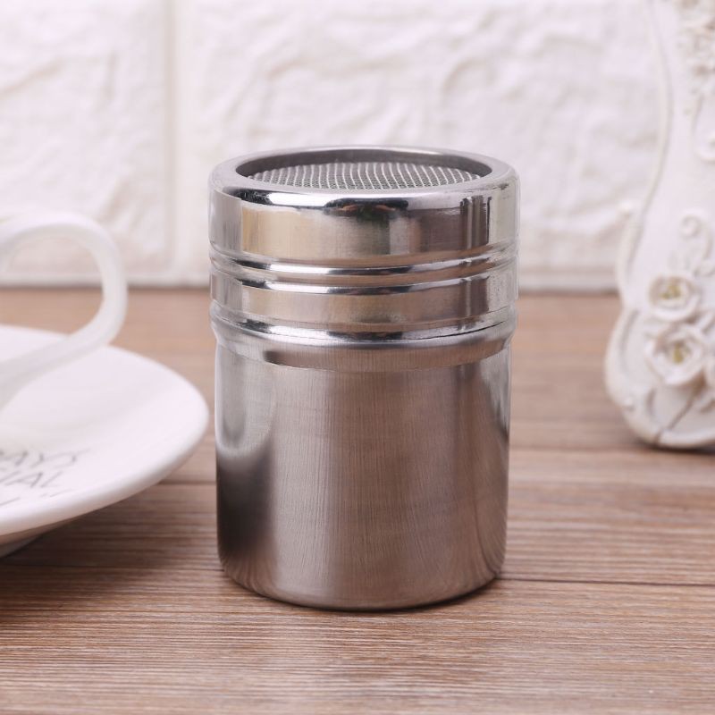 L Stainless Steel Powder Shaker Mesh Chocolate Shaker Flour Coffee Sifter Jars Seasoning Storage Container Kitchen Cooking Tools with Detachable Dust-Proof Lid for Baking Cooking 