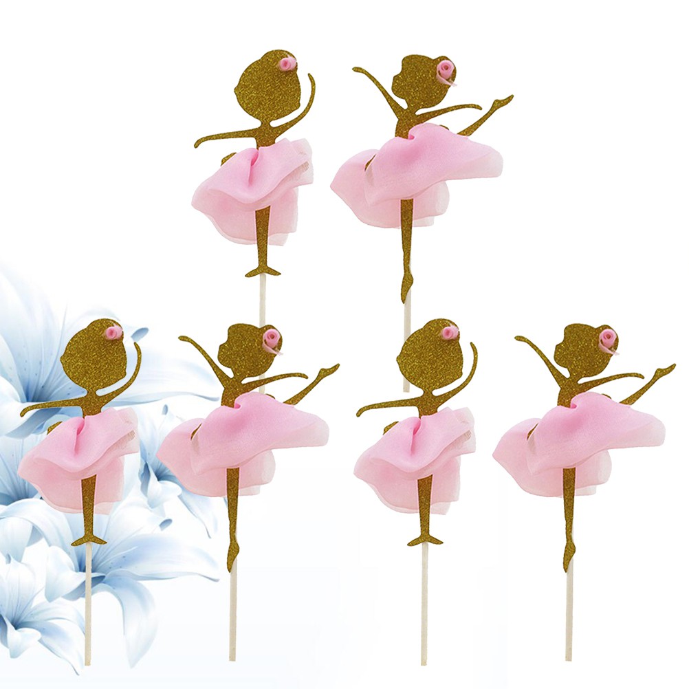 TOYANDONA 12PCS Lovely Exquisite Dancing Girl Ballerina Cupcake Toppers for Wedding Bridal Birthday Party Shower Party Decorations 