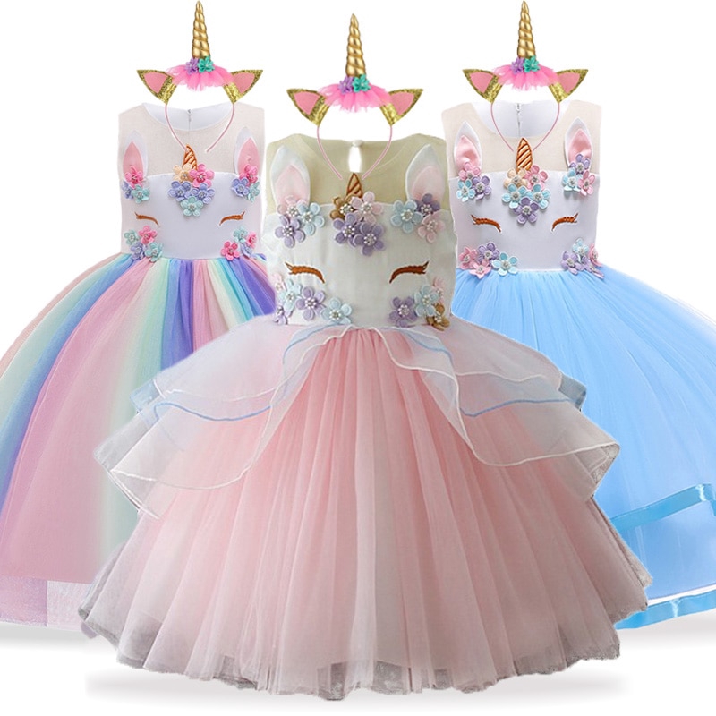 Unicorn Party Toddler Girls Dress Moana Costume Kids Dresses For Girls Elegant Princess Dress Shopee Malaysia