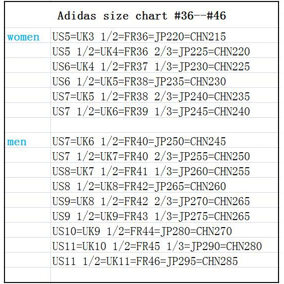 us 8 adidas size chart