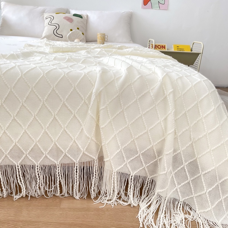 Nordic Blanket with Tassel Knitted Decorative Blanket for Bed Solid