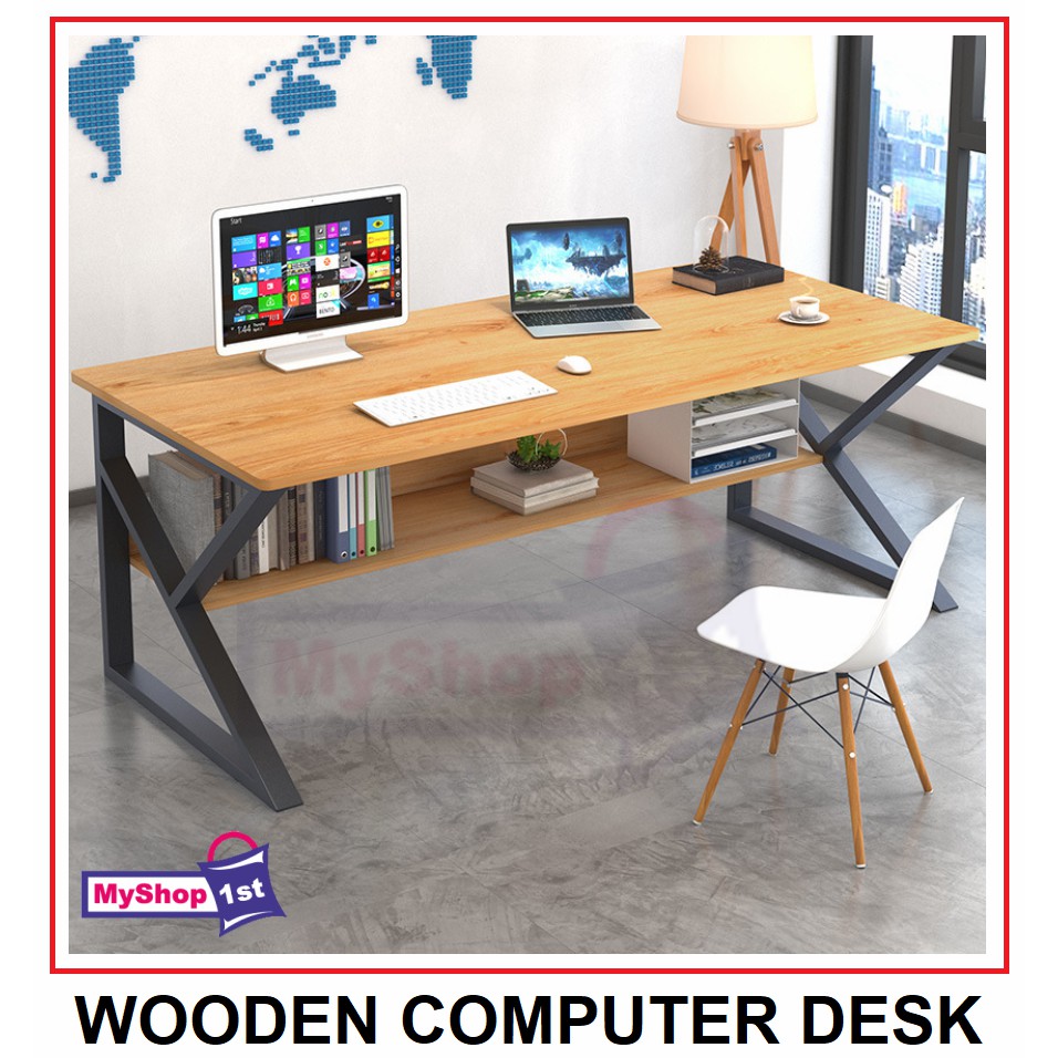 Premium Wooden Office Computer Desks Workstation Desks With Storage Modern Home Office Table Shopee Malaysia