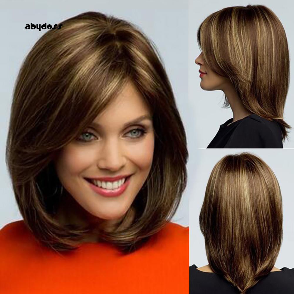 Abyღ Mixed Color Side Fringe Shoulder Length Women Wig Party Faux