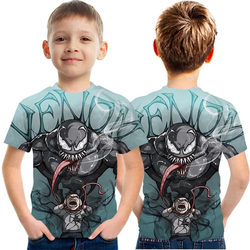 Cartoon Venom Deadly Guardian Printed Children's Fashion Top T-shirt Short Sleeve Unisex Clothes/Super Clear/3-13 Years Old/110-160