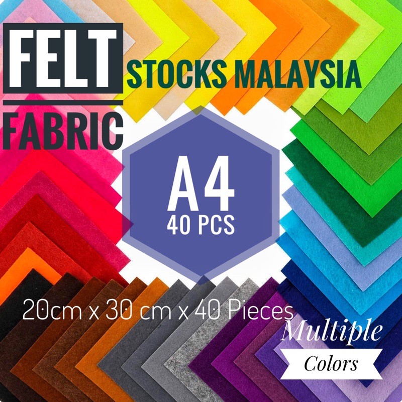 40 Kain Felt Diy Polyester Fabric A4 Size 20cm X 30 Cm X 1 Mm Firm Type Ready Stock In Malaysia