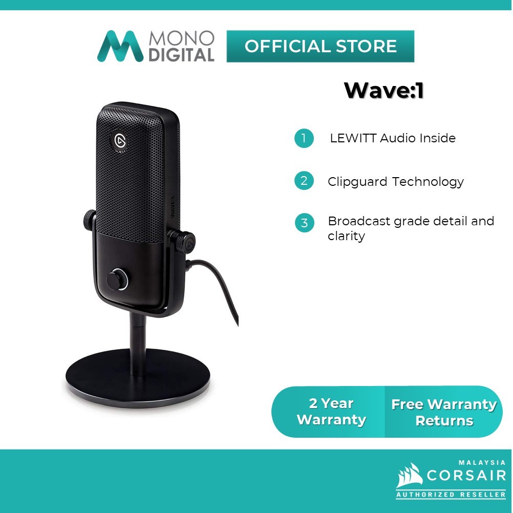 CORSAIR Elgato Wave 1 Premium Microphone and Digital Mixing Solution for Live Streaming 10MAA9901