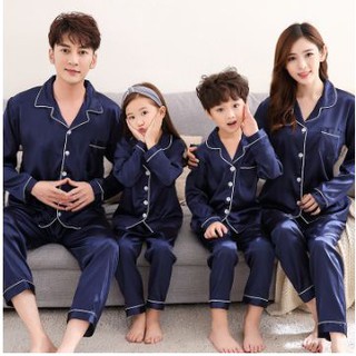 Spring And Autumn Plain Colour Pajamas Women S Summer Ice Silk Long Sleeved Baju Tidur Sleepwear Family Set Shopee Malaysia