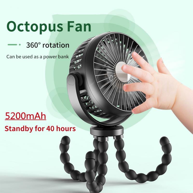 Baby Stroller Fan Portable Hanging Octopus Fan 5200mah Rechargeable Portable Mini Fan Folding Fan Handheld Fan