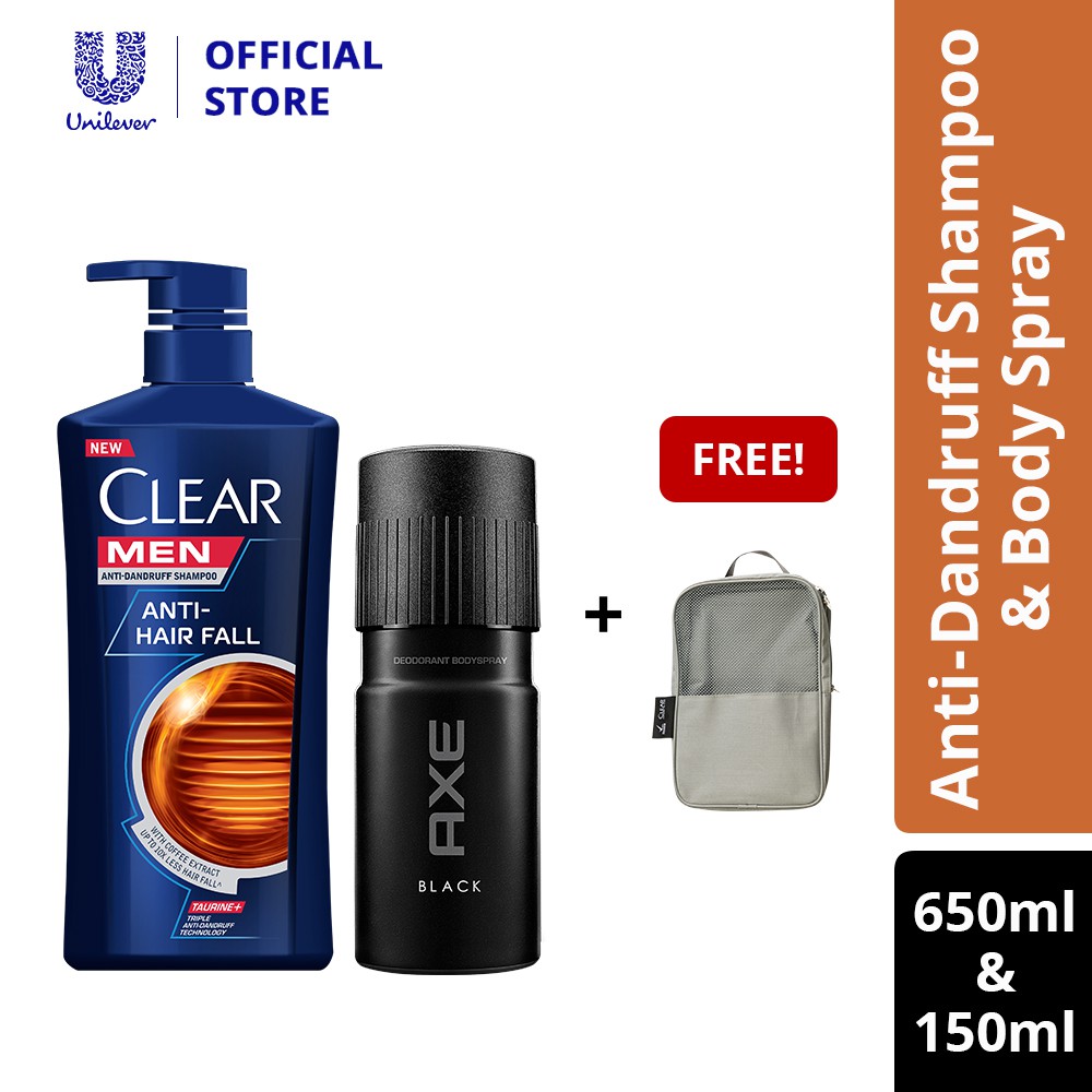 Clear Men Anti Hair Fall Anti-Dandruff Shampoo 650ml + Axe ...