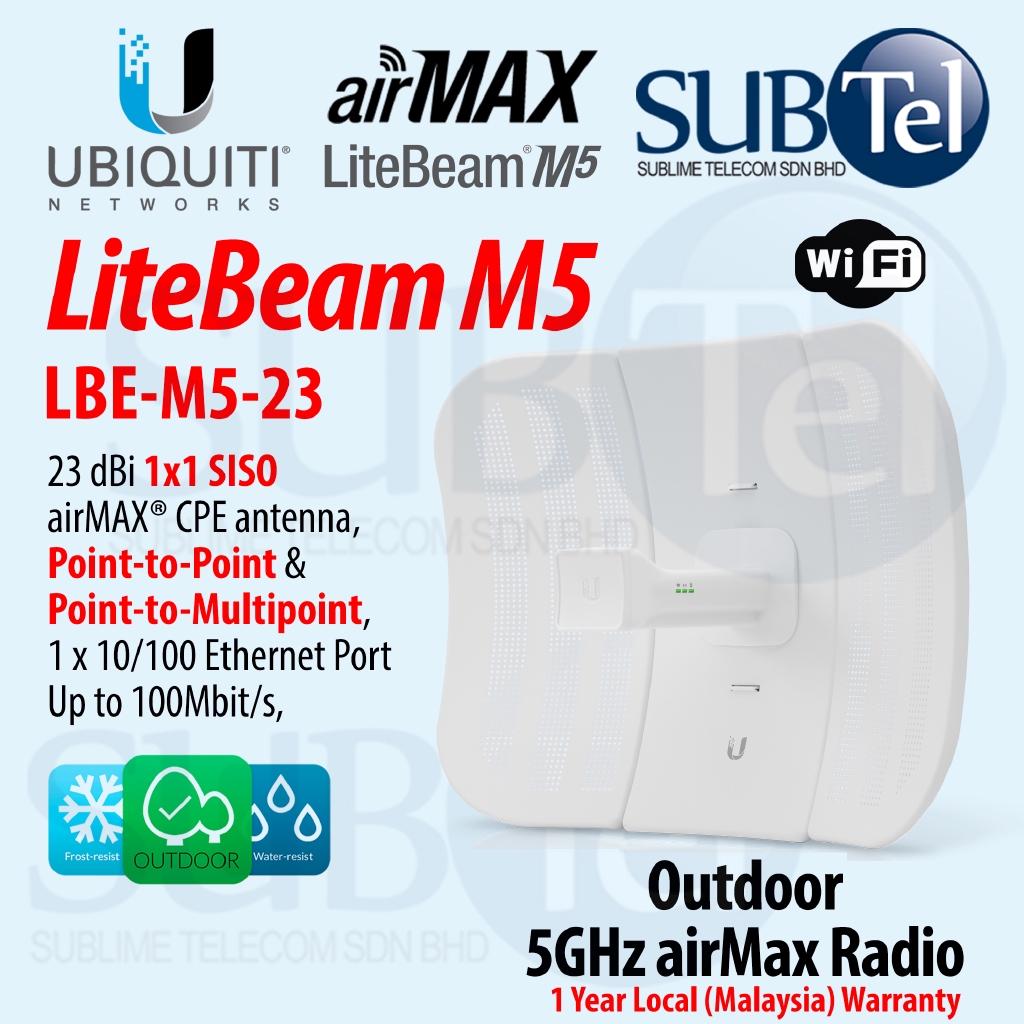 LBEM523 Ubiquiti Networks AirMax M5 LiteBeam Wireless Bridge Radio 5GHz Licensefree PTP PTMP