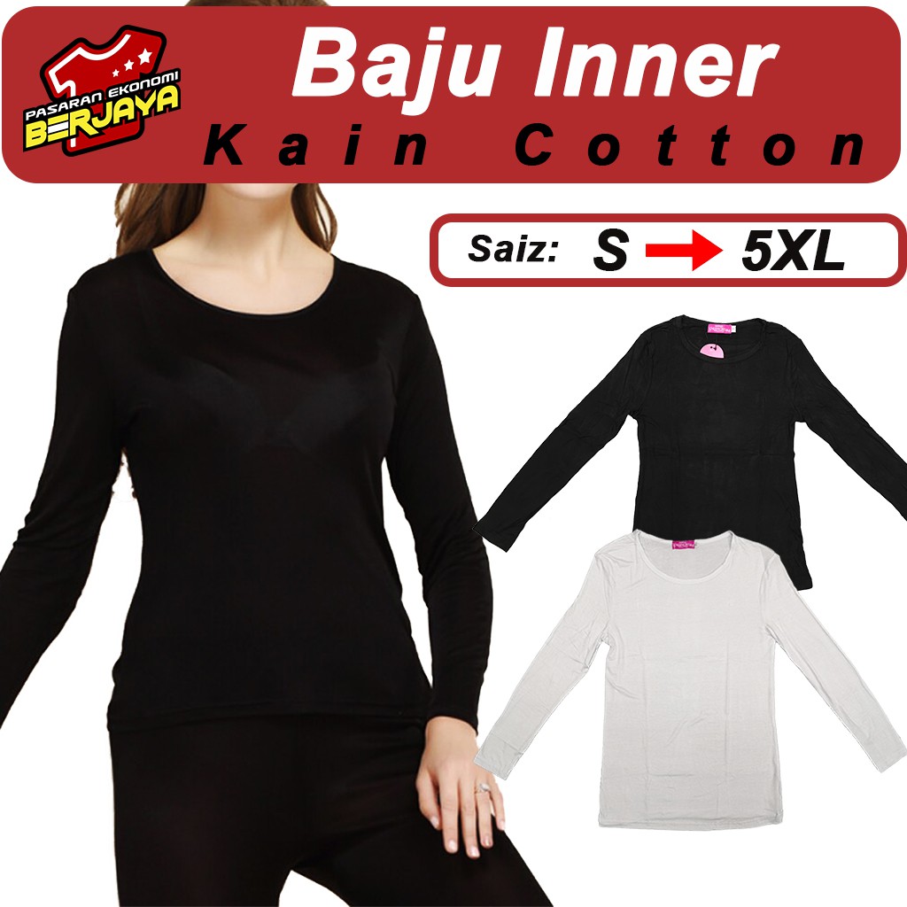 Baju Inner Lengan Panjang 8075 Inner Blouse Muslimah Inner Top Inner Hitam Inner Putih Ready Stock Fastdelivery