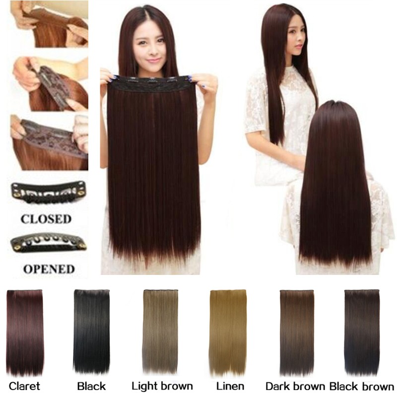 Women Long Straight 3/4 Full Head Clip In Hair Extension Blond Hairpiece Wig  | Shopee Malaysia