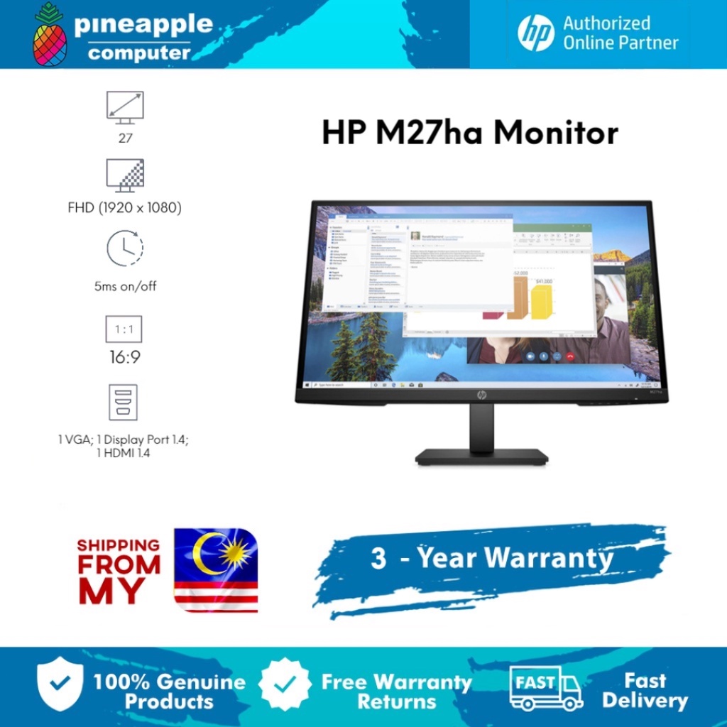 HP M27ha Monitor 27" Inch FHD (1920 x 1080 60 Hz) IPS Panel