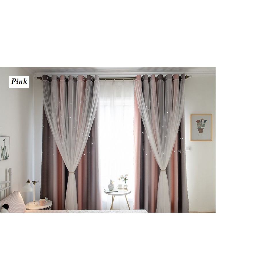 Korean Design Double Layer Star Tulle Voile Sheer And Gradient