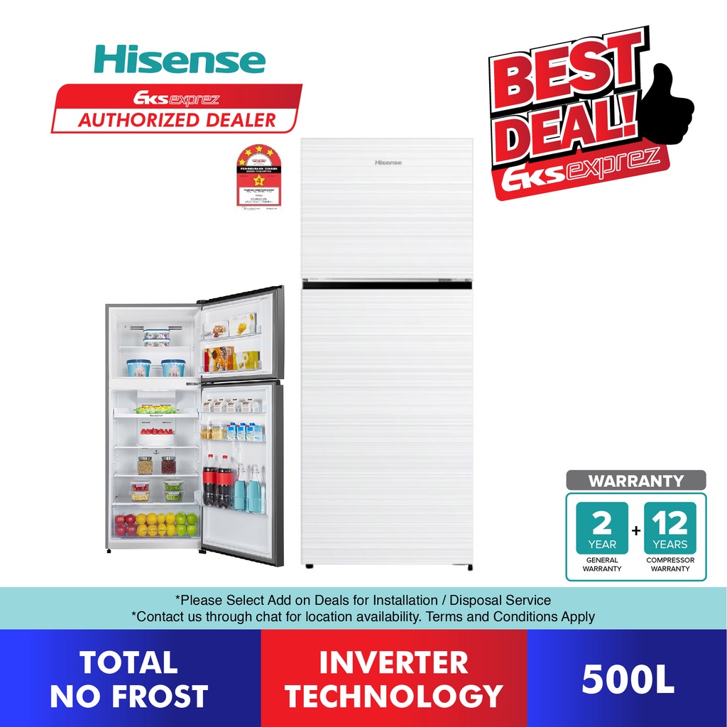 [FREE SHIPPING] Hisense 2 Door Inverter Fridge (500L) RT549N4AWU / Refrigerator / Peti Sejuk