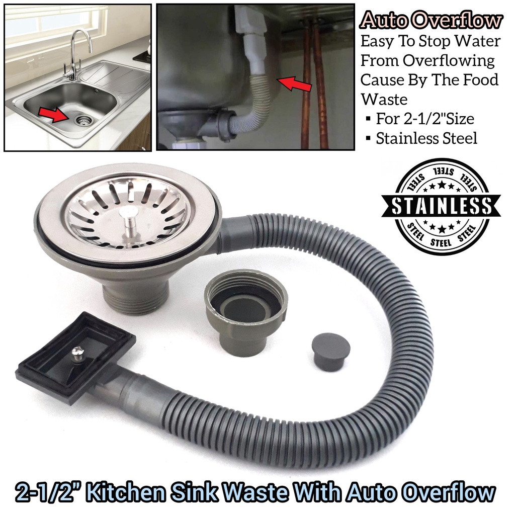 21/2Inch Kitchen Sink Waste Kit With Auto Flow Overflow Feature For Kitchen Shopee Malaysia