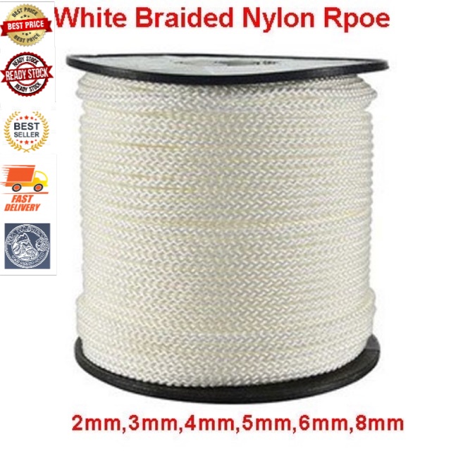 BRAIDED ROPE - TALI NYLON-WHITE (2-3-4-5-6-8mm) PER ROLL 「1 KG SREADY  STOCK」 | Shopee Malaysia