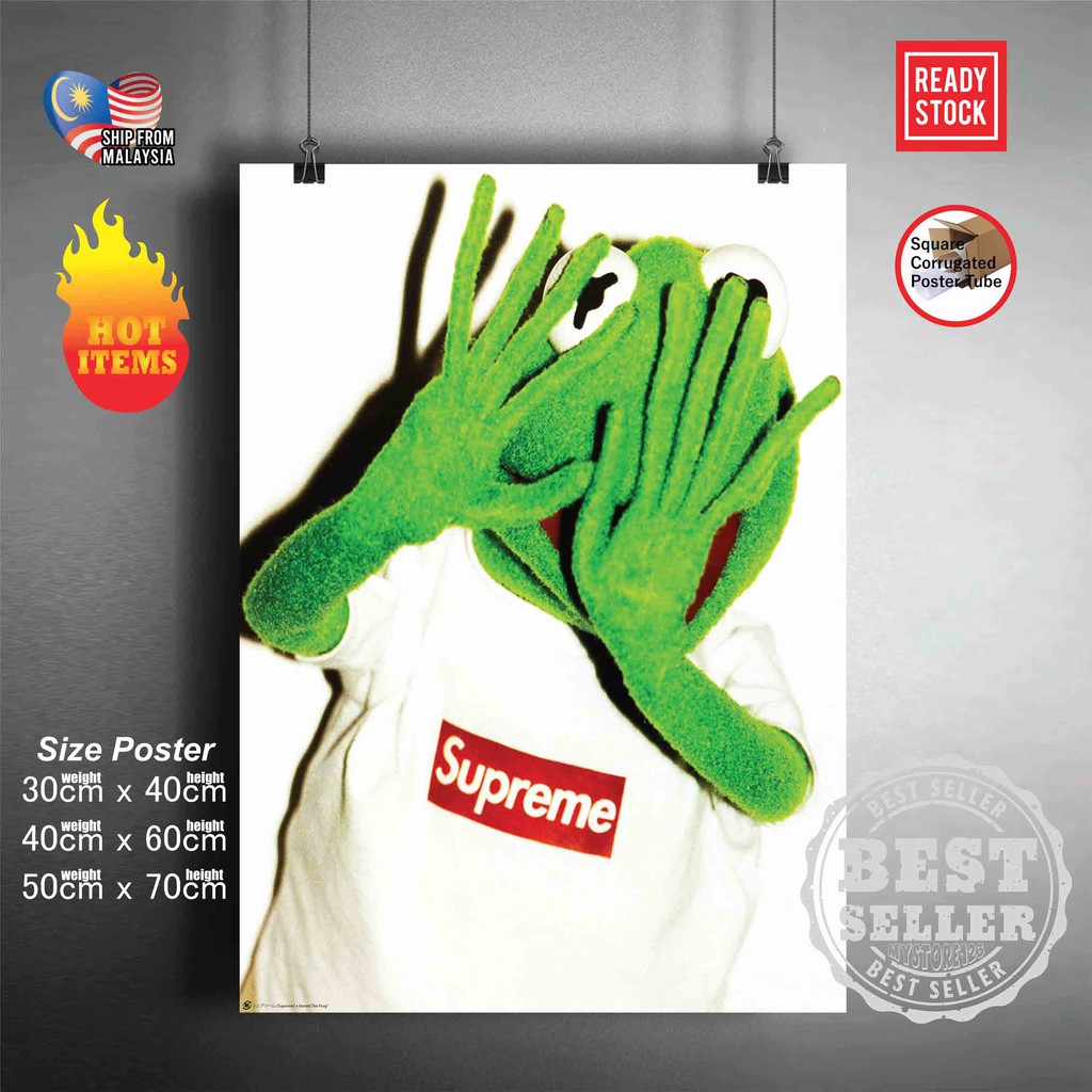 [Ready Stock]Supreme x Kermit The Frog | Streetwear poster | Street icon | Wall sticker | Wall deco | Frame poster