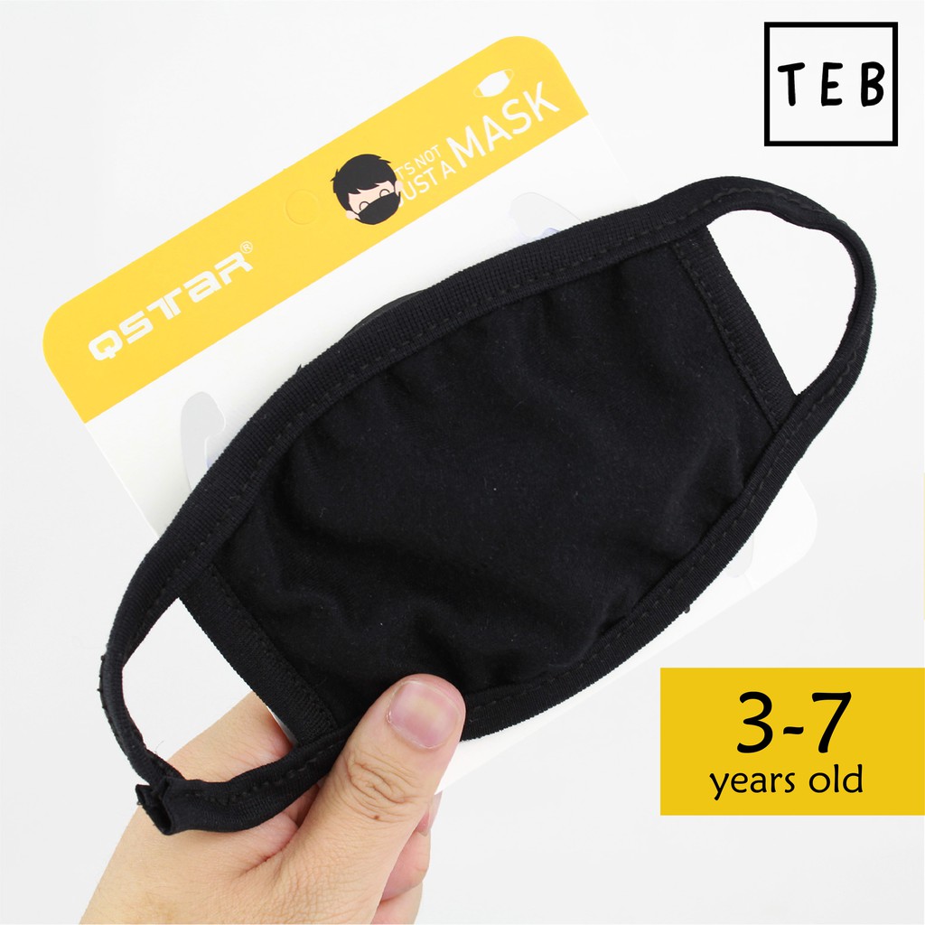 1 PCS Cotton Kids Mask Washable Plain Black Face Mask ...