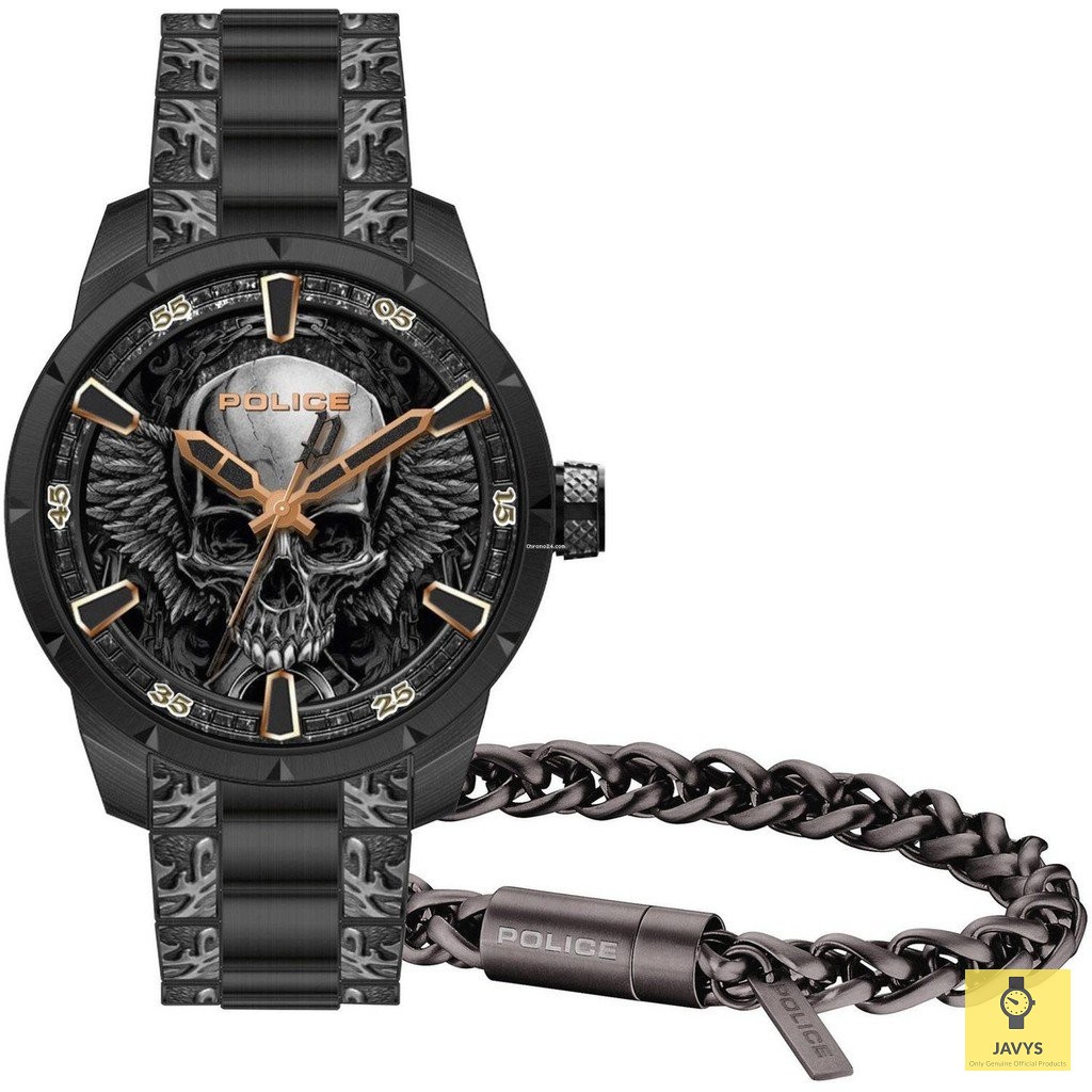 POLICE Timepiece FW-19XMASSET FW19-XMAS SET / Men's Watch / Skull Face / Special Edition with Bracelet / Clearance Sales