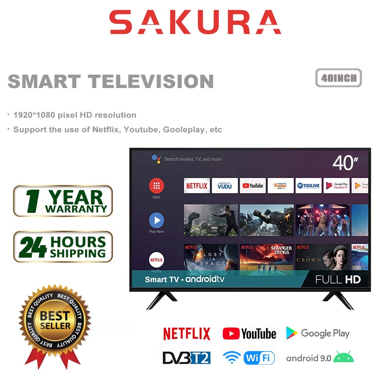 Sakura Smart TV 40 inch LED TV With Android TV / WiFi / YouTube / MyTV/ Netflix /DVB-T2