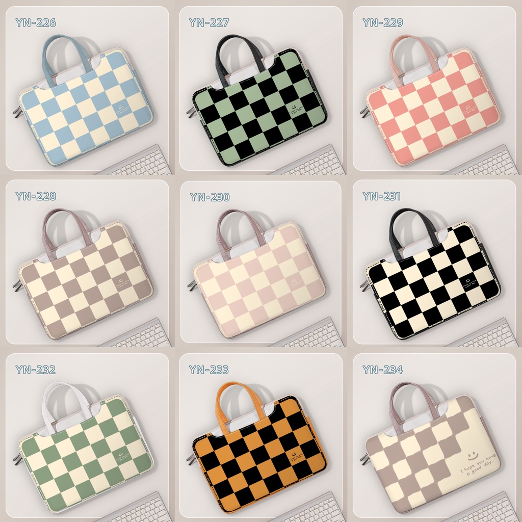 Ladies Checkerboard Plaid Art Design Laptop Bag, 13 14 15 17 Inch Leather Briefcase Laptop Bag Shockproof Bag