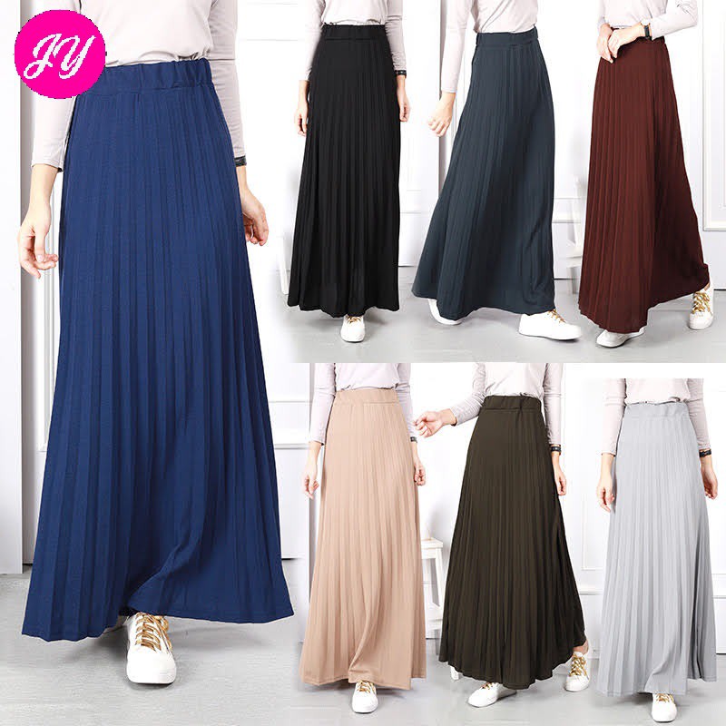Women Muslimah Solid Elastic A Line Maxi Full Length Long Skirt [S24506 ...