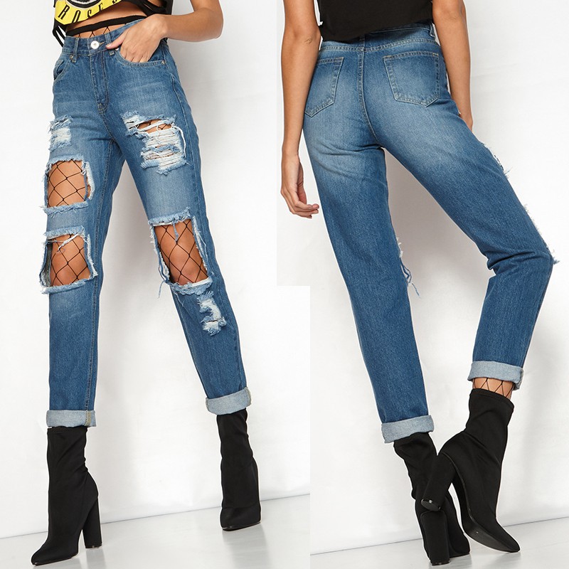boyfriend jeans with fishnets