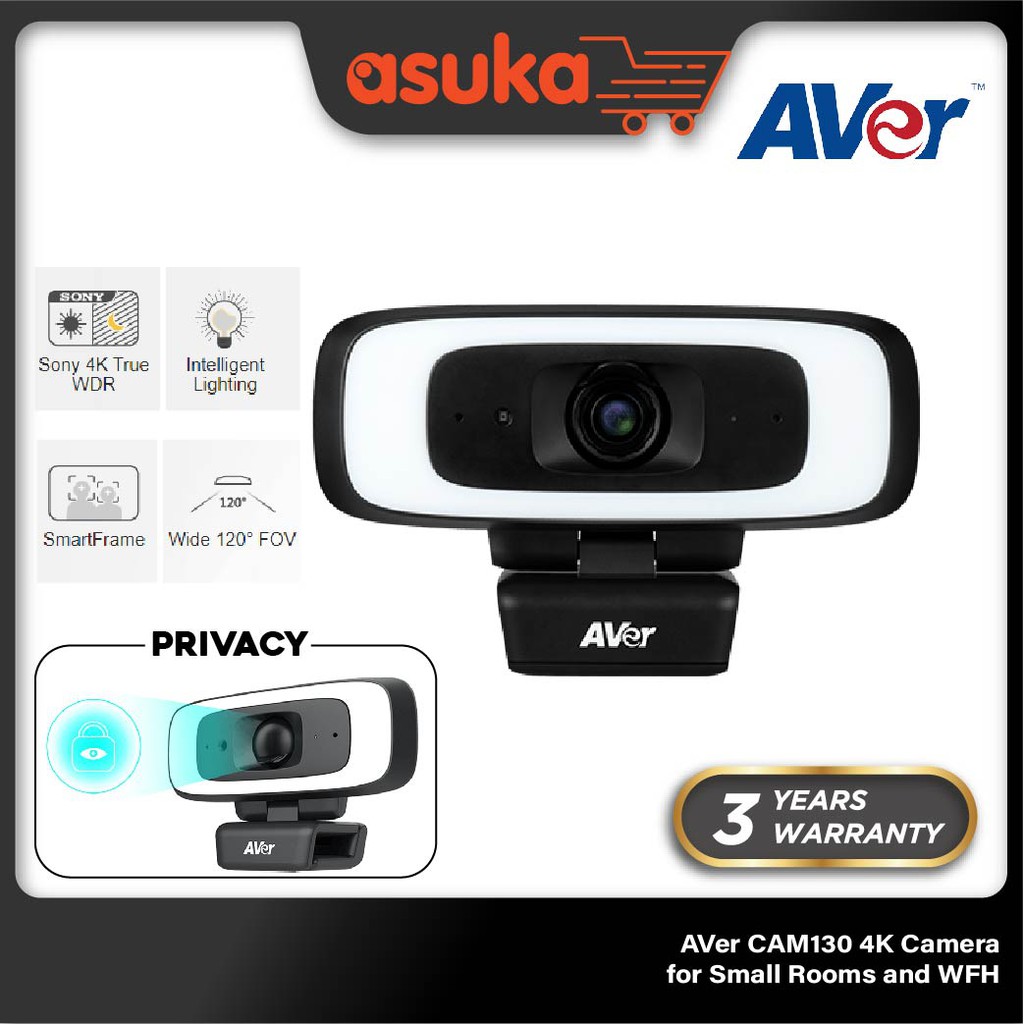 AVer CAM130 4K Camera with Intelligent Lighting for Small Rooms and WFH